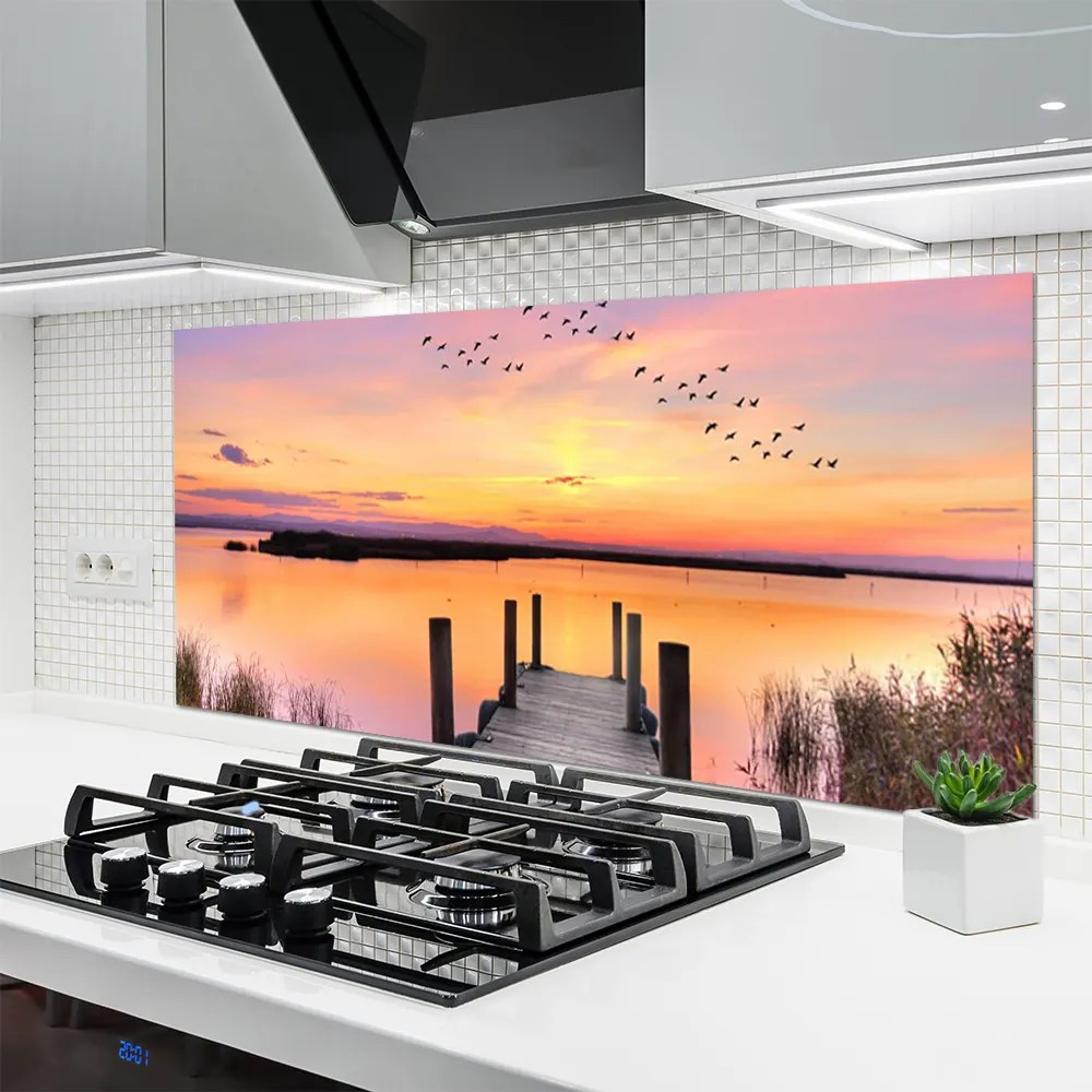 Szkło Ozdobne do Kuchni Drewniane Molo o Zmierzchu