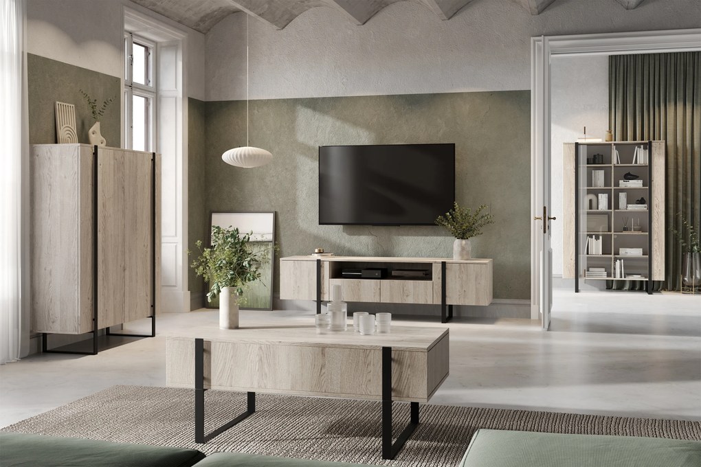 Komoda wysoka Verica 120 cm dwudrzwiowa - dąb biszkoptowy / czarne nóżki