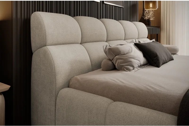 Łóżko GIULIA tapicerowane z pojemnikiem na pościel kolor Beżowy WERSAL