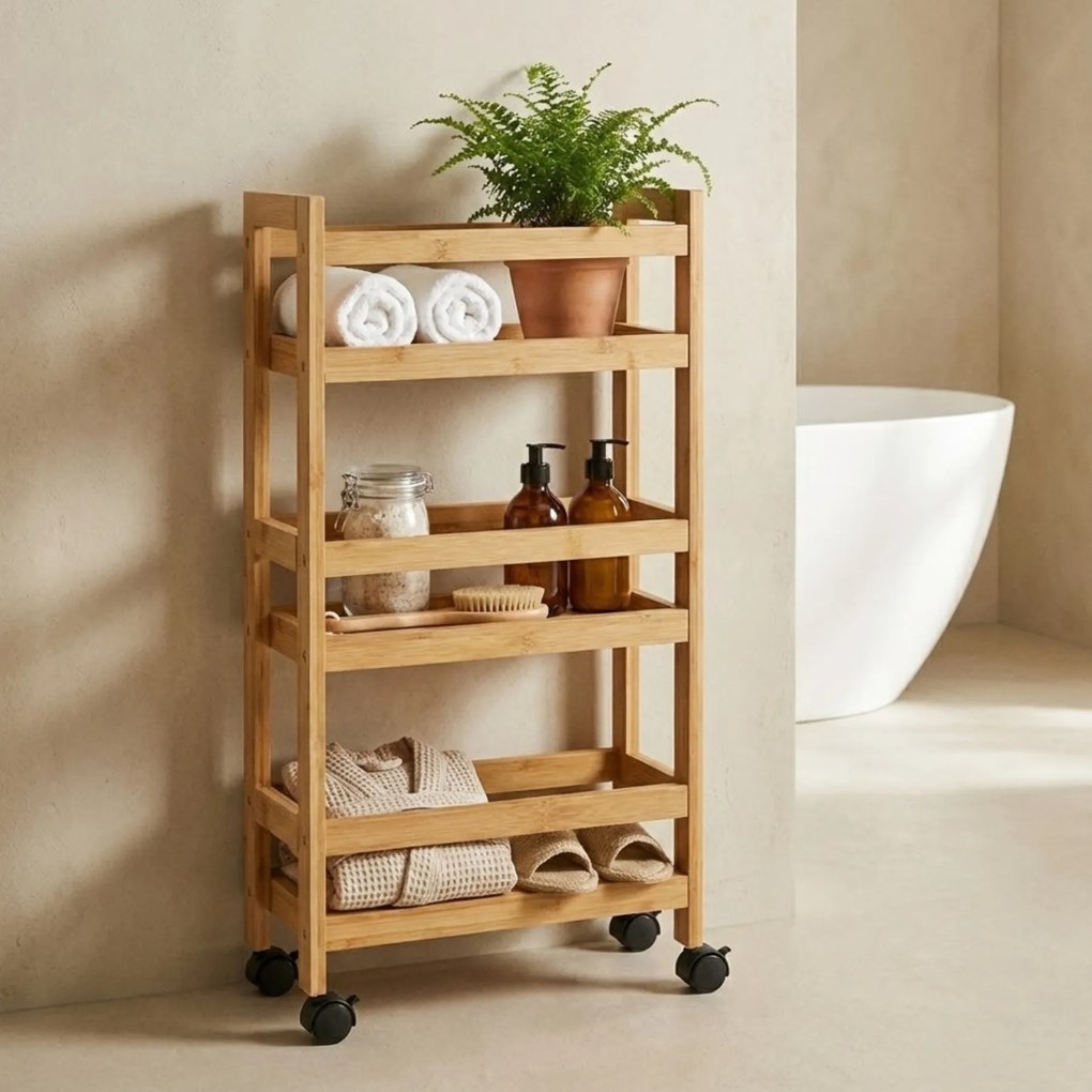 Wąski regał łazienkowy na kółkach, 3 półki KLUK, 76 cm