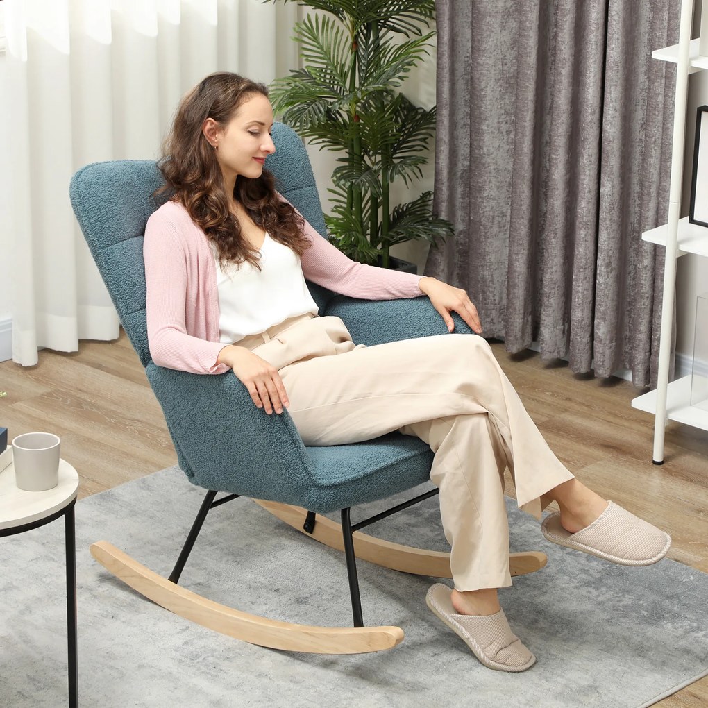 HOMCOM Fotel bujany ergonomiczny z drewnianymi płozami do 120 kg jasnoniebieski | Aosom PL