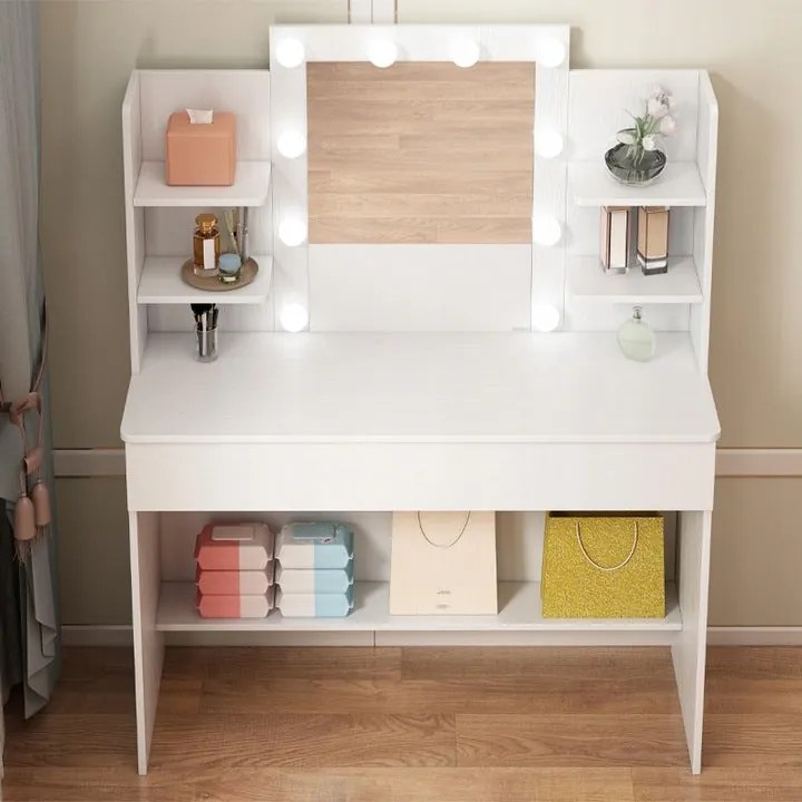 Toaletka kosmetyczna z lustrem LED 110 cm – nowoczesna toaletka do makijażu i wizażu w stylu loft