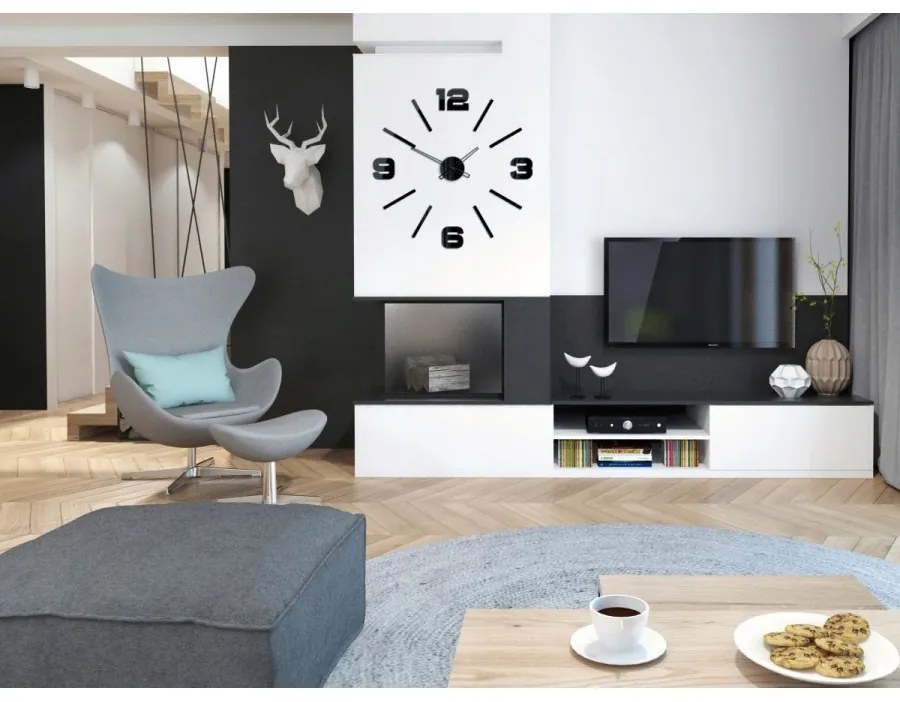 Zegar ścienny z dużymi cyframi naklejany nowoczesny do salonu sypialni loft