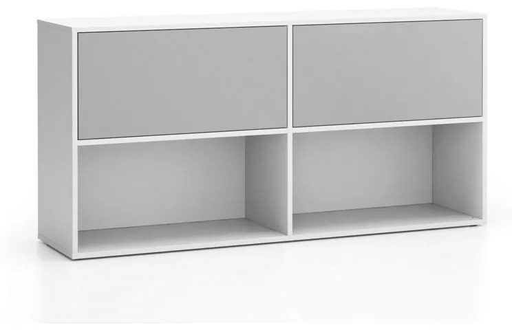 Regał biurowy LAYERS, długi, 2 schowki, 1582 x 400 x 777, biały/szary