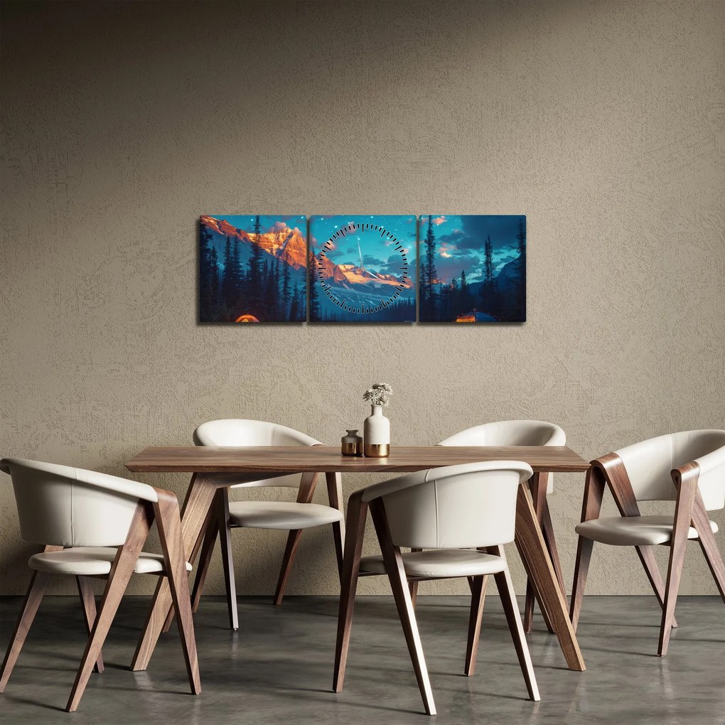 Obraz - Kemping w górach (z zegarem) (90x30 cm)