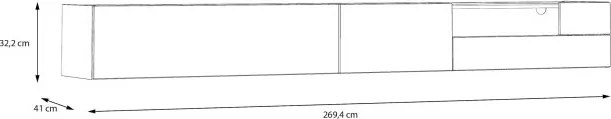 Wisząca szafka RTV Lewisville 131 ze schowkami i szufladą, Secret Grey/dąb Valencia