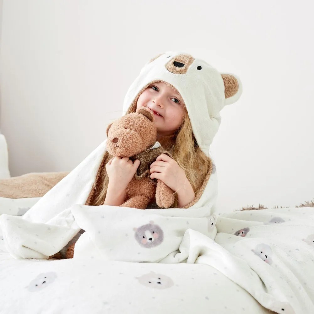 Brązowo-kremowy koc dziecięcy z kapturem z mikropluszu 90x125 cm Cosy Bear – Catherine Lansfield