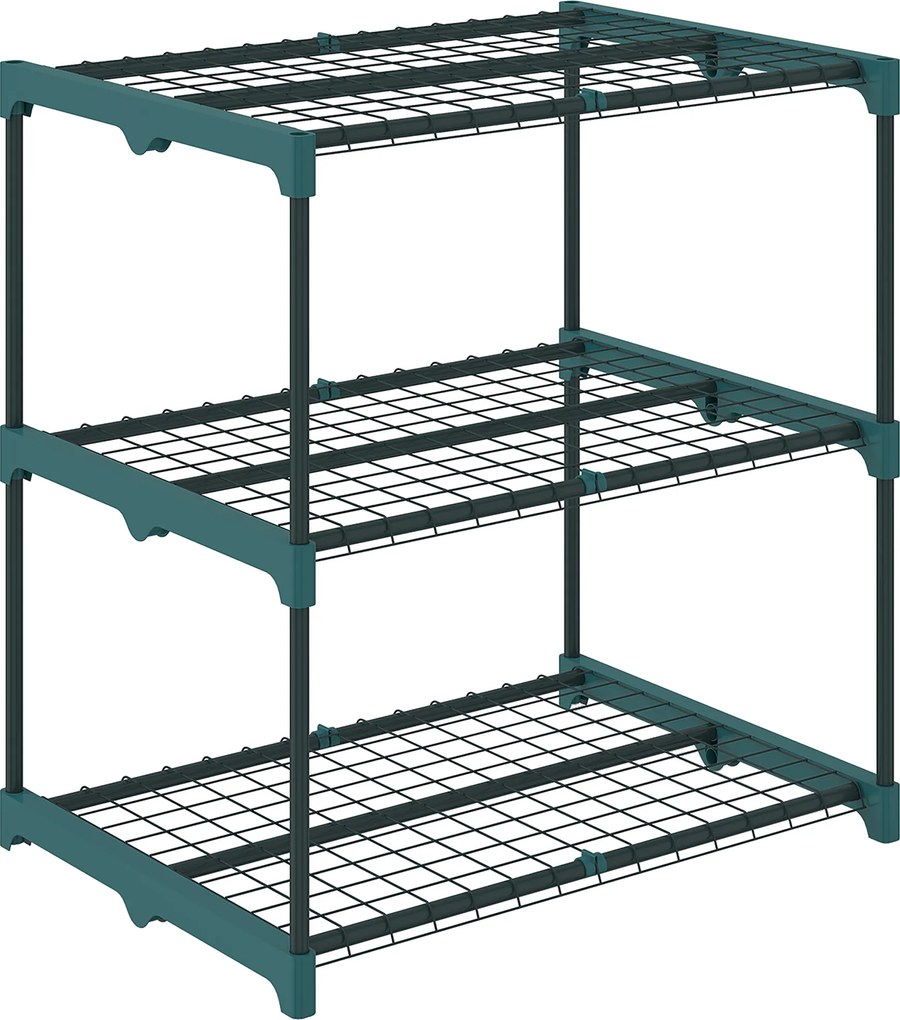 Outsunny 3-poziomowy stojak na rośliny, 72 cm wysokości, stojak na kwiaty do wnętrz i na zewnątrz, regał na rośliny ze stali, Ciemnozielony | Aosom PL