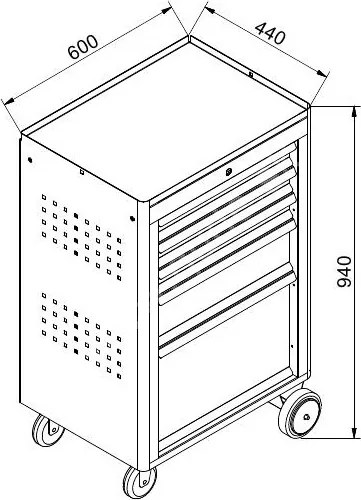 Warsztatowy wózek narzędziowy na kółkach GD, 5 szuflad, 940 x 600 x 440 mm, grafitowy / czerwony