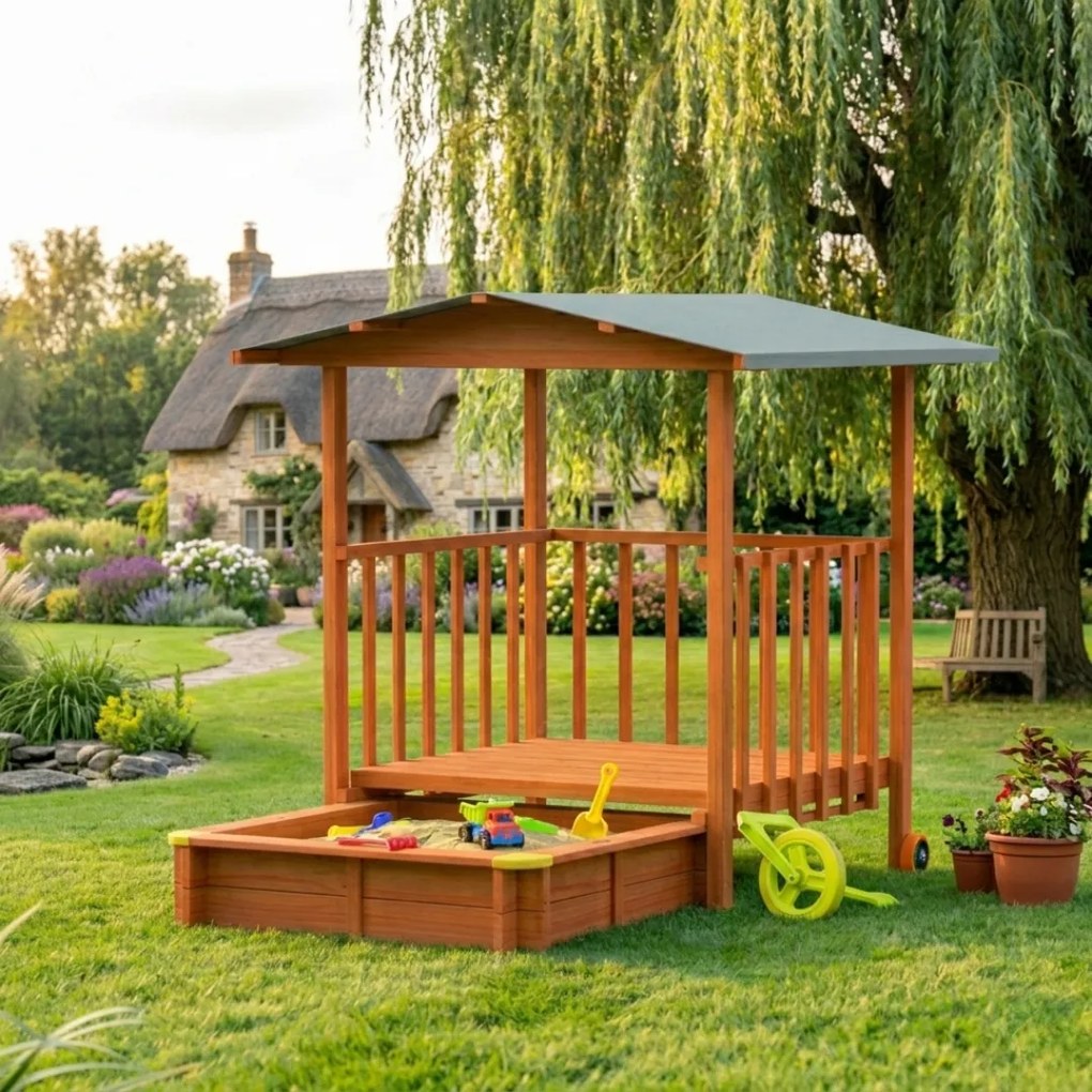 Piaskownica z werandą SUNNY, 130x130x143cm, brązowa/szara Jurhan