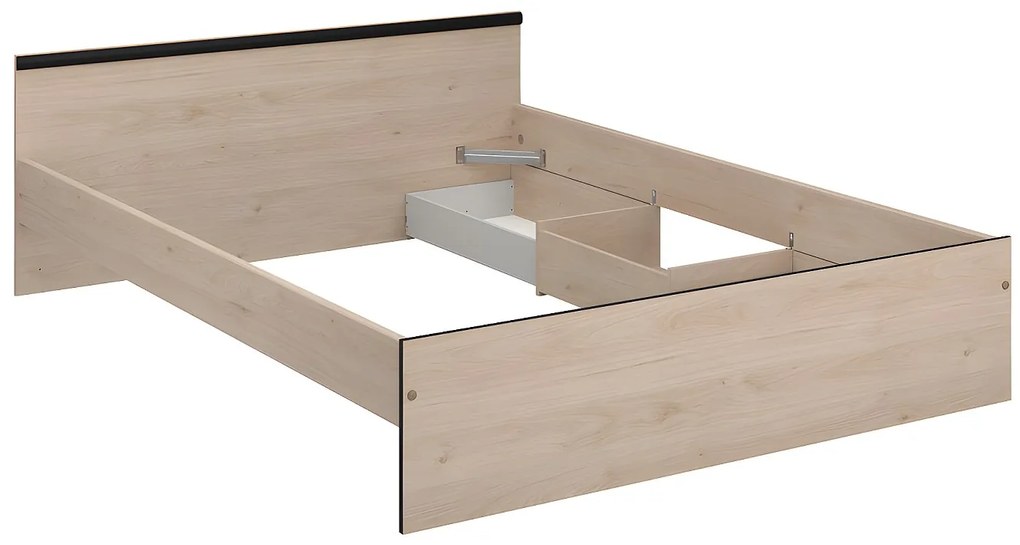 Łóżko ze skrzynią 140 x 190 cm - 2 szuflady i 1 wnęka - Kolory: naturalny + stelaż - PABLO