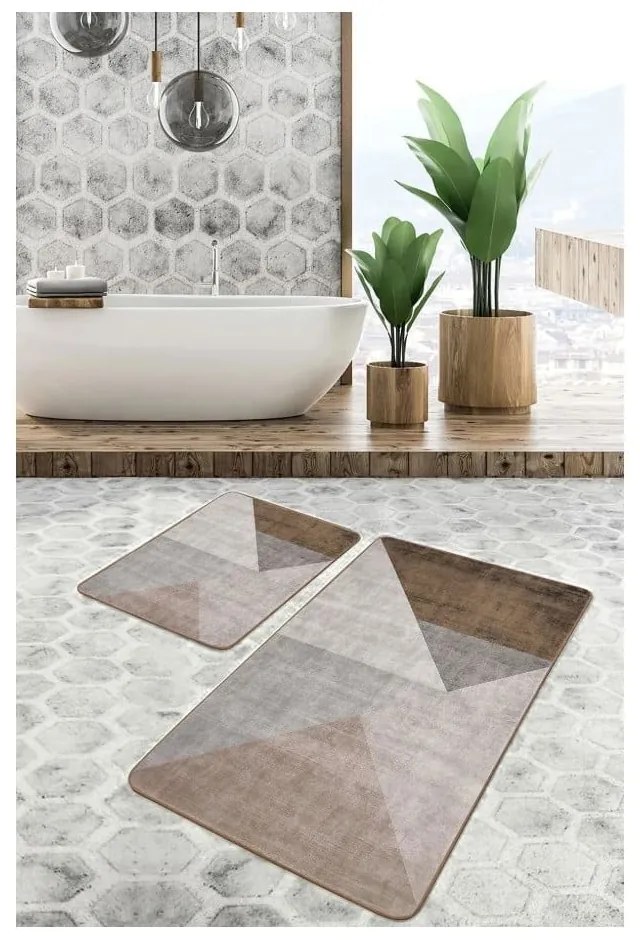Szaro-brązowe aksamitne dywaniki łazienkowe zestaw 2 szt. 60x100 cm – Mila Home