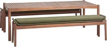 Zestaw: Prostokątny Stół 180x90 Cm I 2 Ławki Ogrodowe Z Drewna Akacjowego I Plecionej Liny Karvia Akacja Brąz & Bukla Szałwiowa Zieleń - Sklum