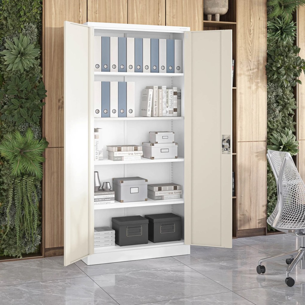 Szafa biurowa metalowa wysoka na dokumenty biała/dąb sonoma, 900x1950x400 mm: JAN H Eco Design