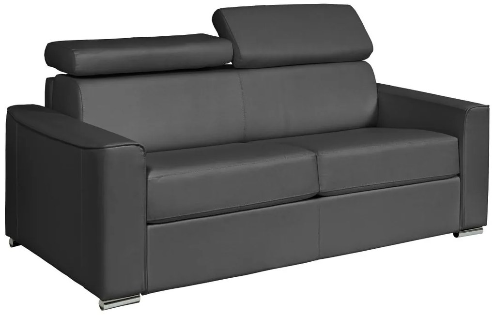 Kanapa 3-osobowa rozkładana typu express z szarej skóry bawolej - Miejsce do spania 140 cm - Materac 14 cm - VIZIR