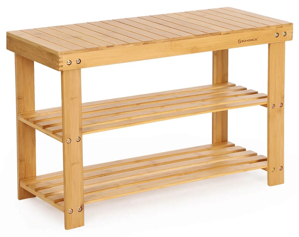 Ławka bambusowa z miejscem na buty REGINA, 70x28x45cm, naturalne drewno SongmicsHome