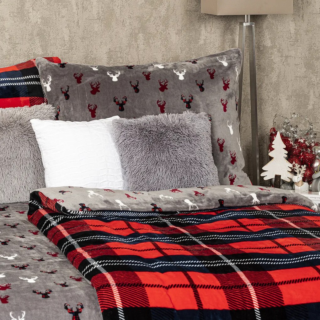 4Home Pościel mikroflanela Krata czerwony, 140 x 220 cm, 70 x 90 cm