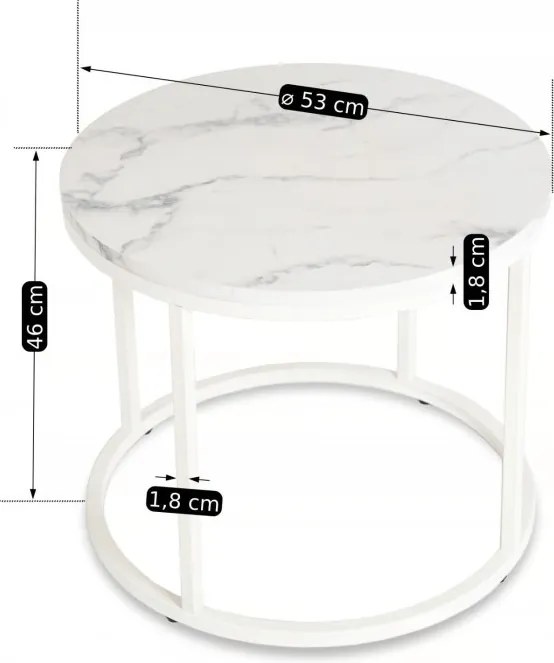 Stolik Kawowy AGNES 53 cm Biały Marmur Nowoczesny