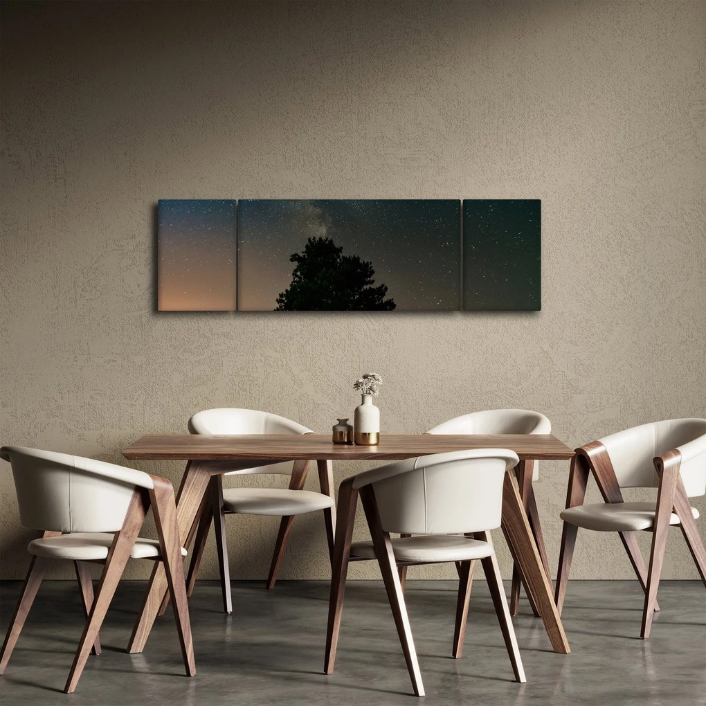Obraz nocnego nieba z drzewami (170x50 cm)