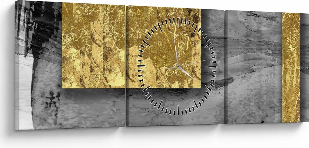 Obraz - Złote kwadraty N⁰2 (z zegarem) (90x30 cm)