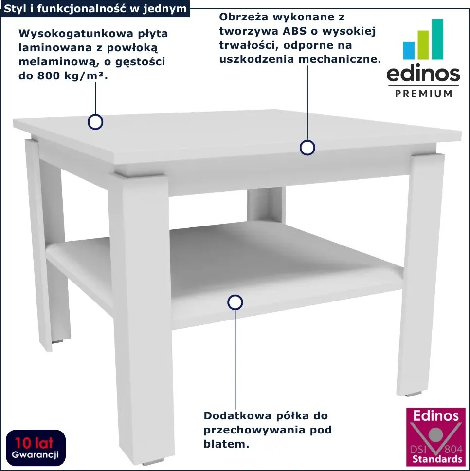 Biały kwadratowy stolik kawowy z półką H4-P29