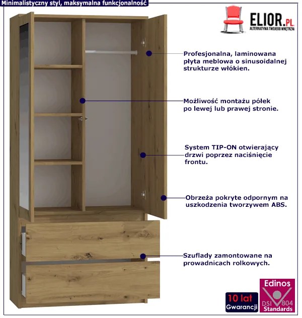 Nowoczesna szafa z szufladami dąb artisan - Bafix