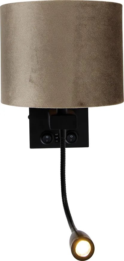 Lampa ścienna czarna z abażurem z weluru taupe 18 cm - Brescia Combi
