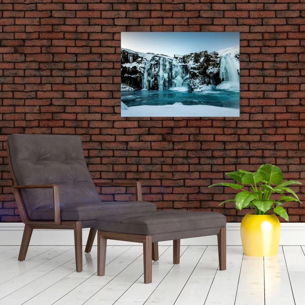 Obraz na szkle - zamarznięte wodospady (70x50 cm)