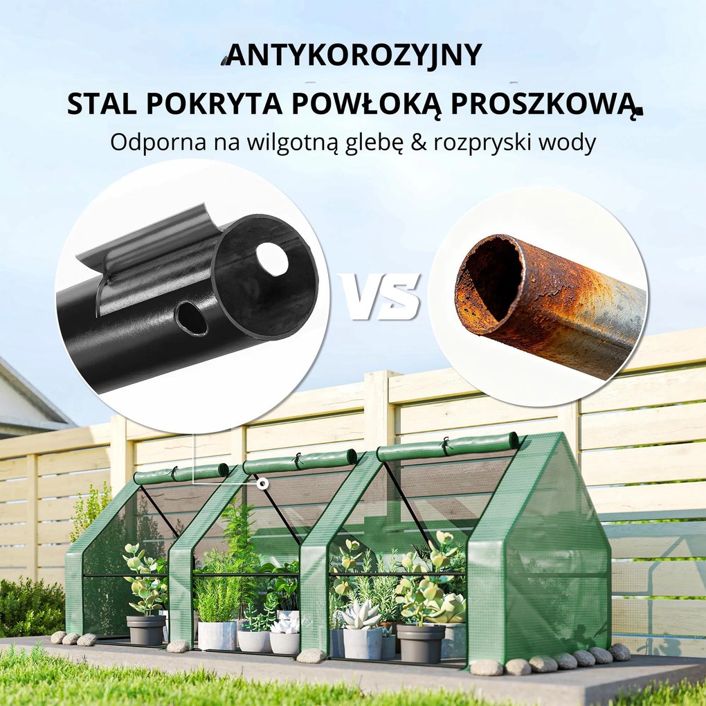 Outsunny tunel foliowy szklarnia ogrodowa mini tunel do warzyw szybki montaż 270x90x90 cm zielony | Aosom PL