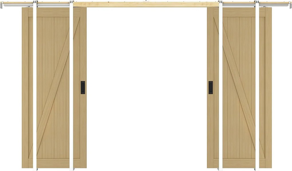 Drzwi przesuwne podwójne chowane w ścianie z drewna i MDF - Naturalny jasny - 2 x wys. 205 x szer. 63 cm - BALERMA