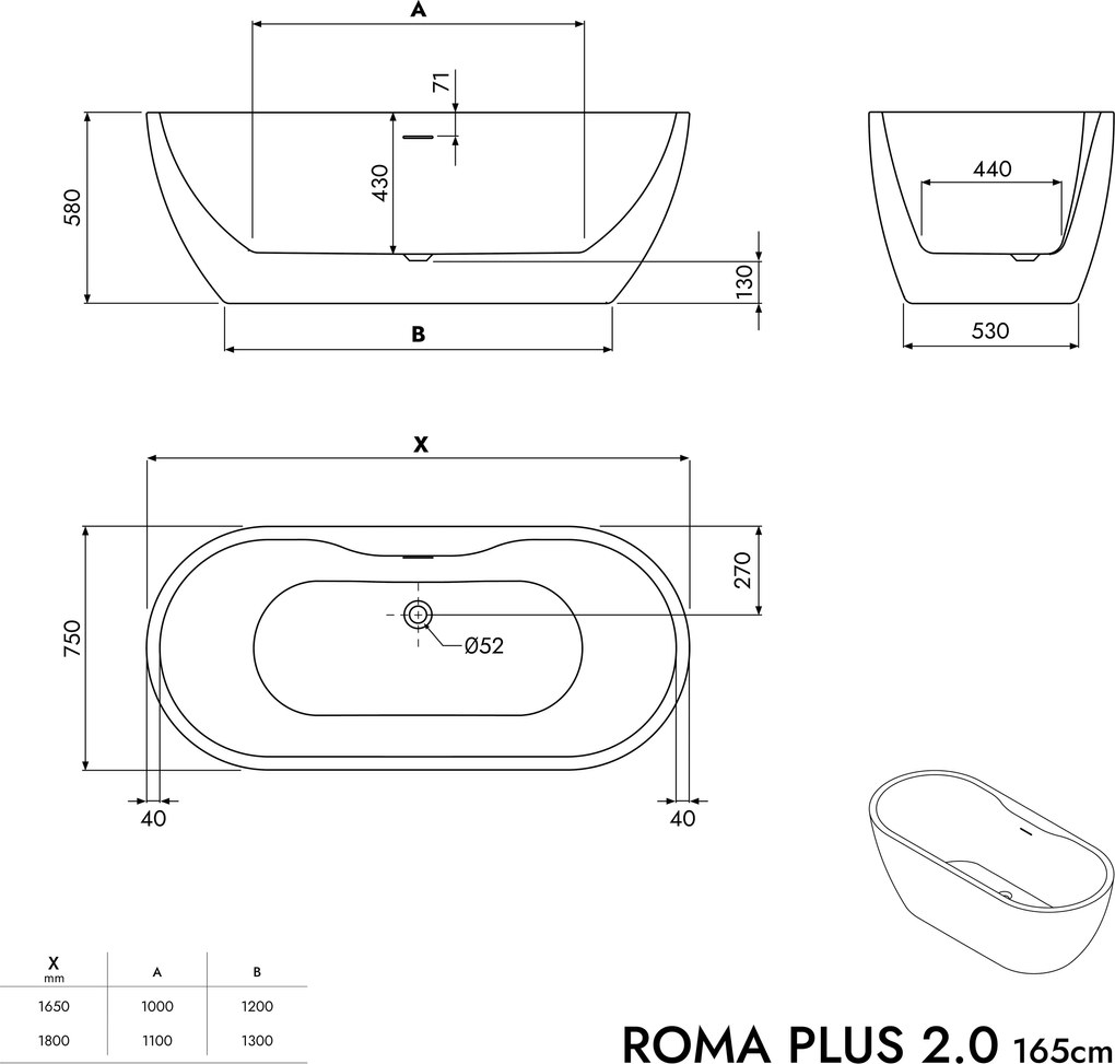 Wolnostojąca wanna ROMA PLUS 2.0