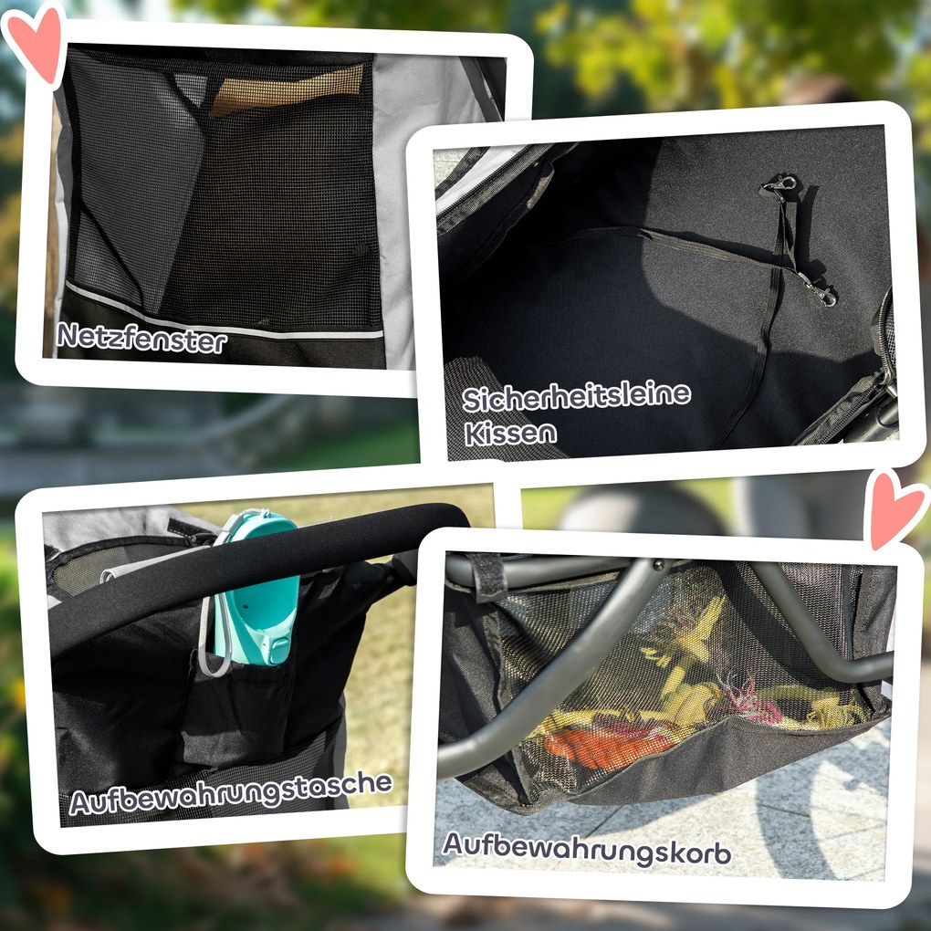 PawHut Wózek dla Małych Psów i Kotów, z Koszem, Systemem Jednoklikowym, Szary