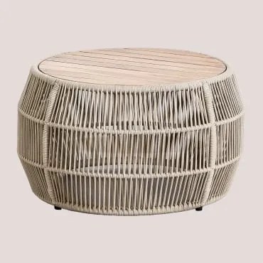 Okrągły Stolik Kawowy Ø80 Cm Z Drewna Akacjowego Krot Kremowa - Sklum