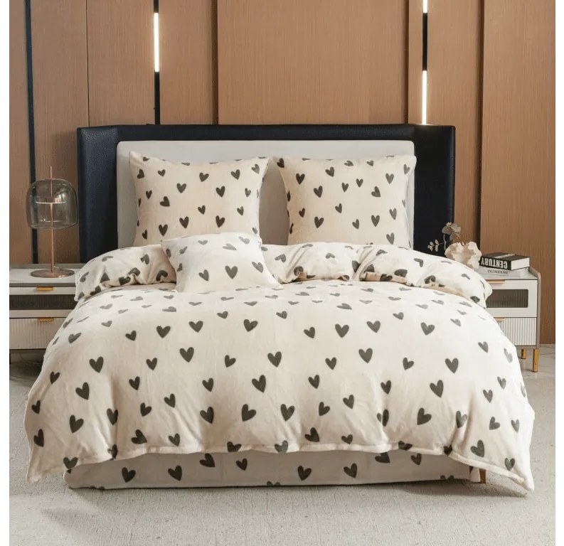 PrzytulneMieszkanie.pl PrzytulneMieszkanie.pl Pościel z mikropluszu HEARTINO kremowa Rozmiar pościeli: 2 szt 70 x 90 cm | 200 x 220 cm