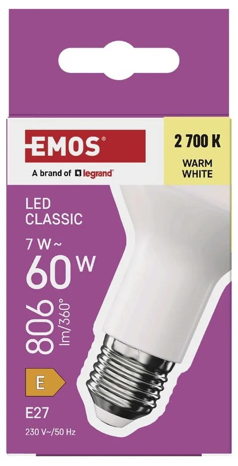 Żarówka LED z ciepłym światłem z gwintem E27, 7 W – EMOS