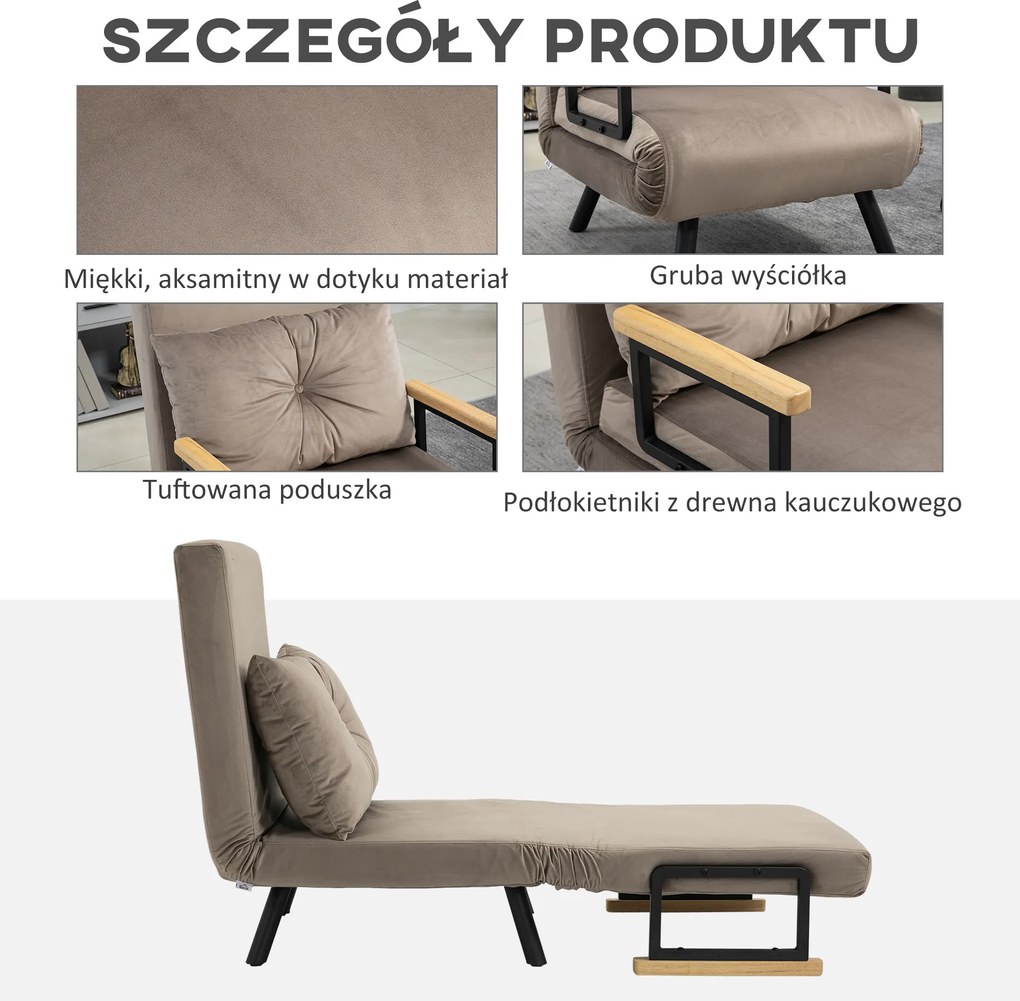 HOMCOM Rozkładany fotel łóżko dla gości z regulowanym oparciem metalowa rama do 120 kg jasnobrązowy | Aosom PL