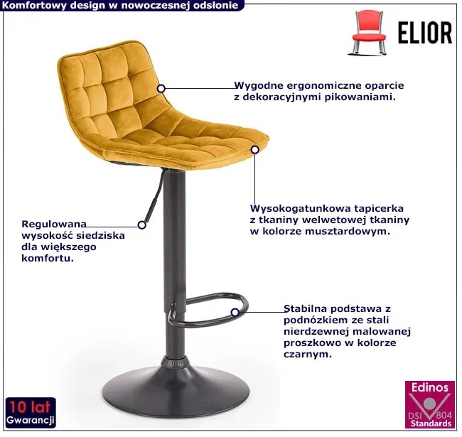 Musztardowe krzesło barowe z oparciem D1-H70