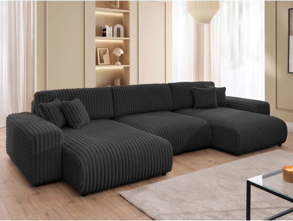 Ciemnoszary sztruksowy rozkładany narożnik ze schowkiem (w kształcie litery U) Sarina – Ropez