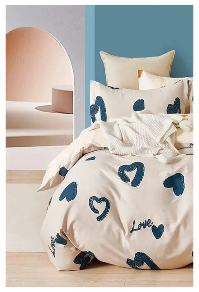 Beżowa pościel jednoosobowa z bawełny renforcé z prześcieradłem 160x220 cm Amore – Mila Home
