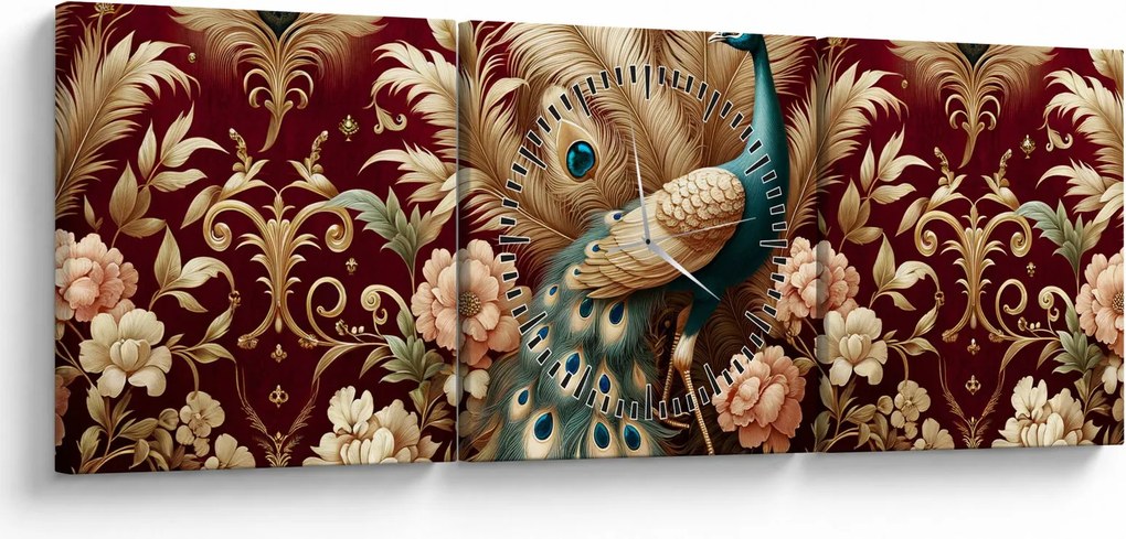 Obraz – Elegancki paw (z zegarem) (90x30 cm)