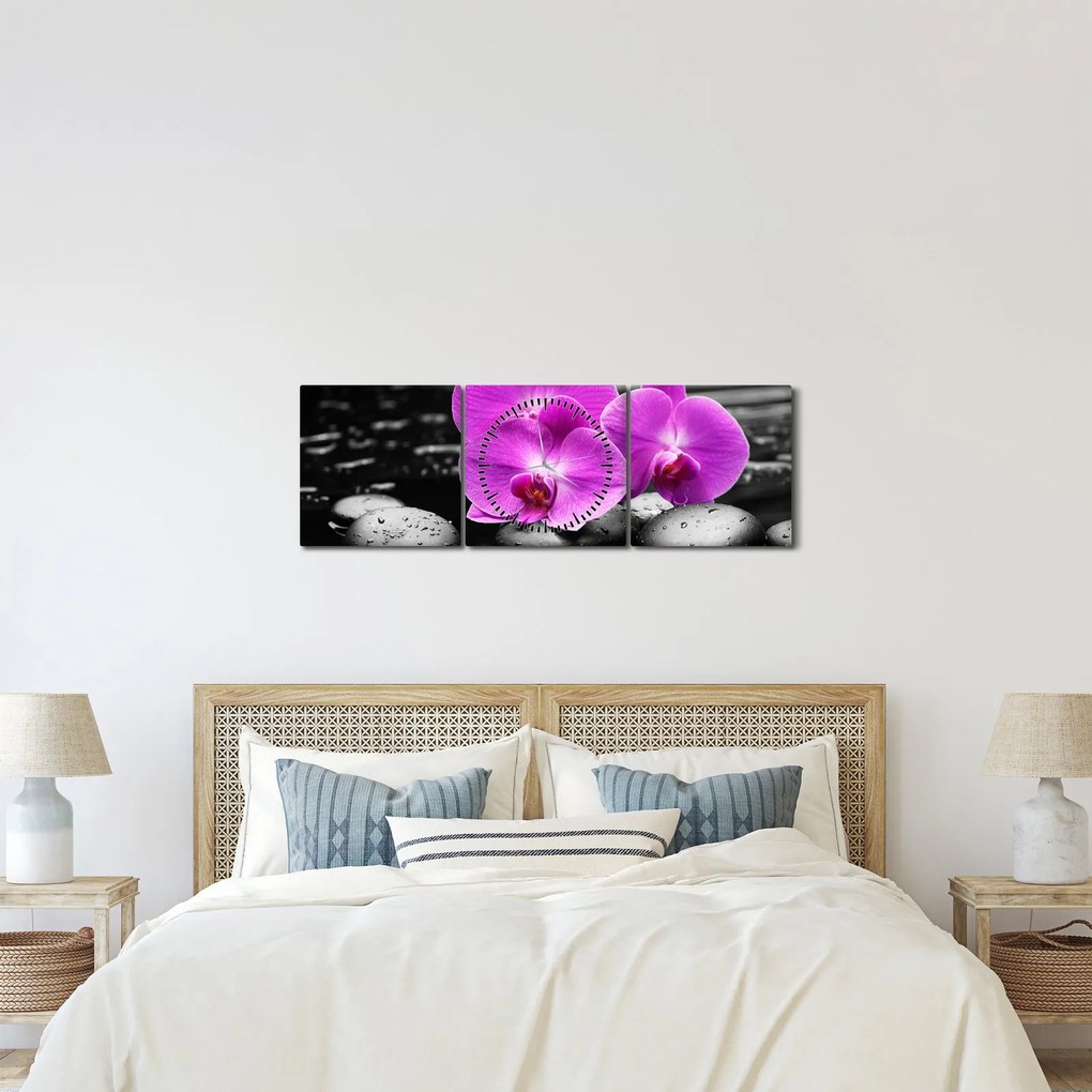 Obraz - Fioletowe orchidee (z zegarem) (90x30 cm)
