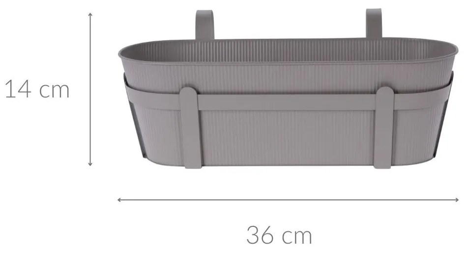 Donica metalowa z uchwytem, balkonowa, 36 x 14 cm