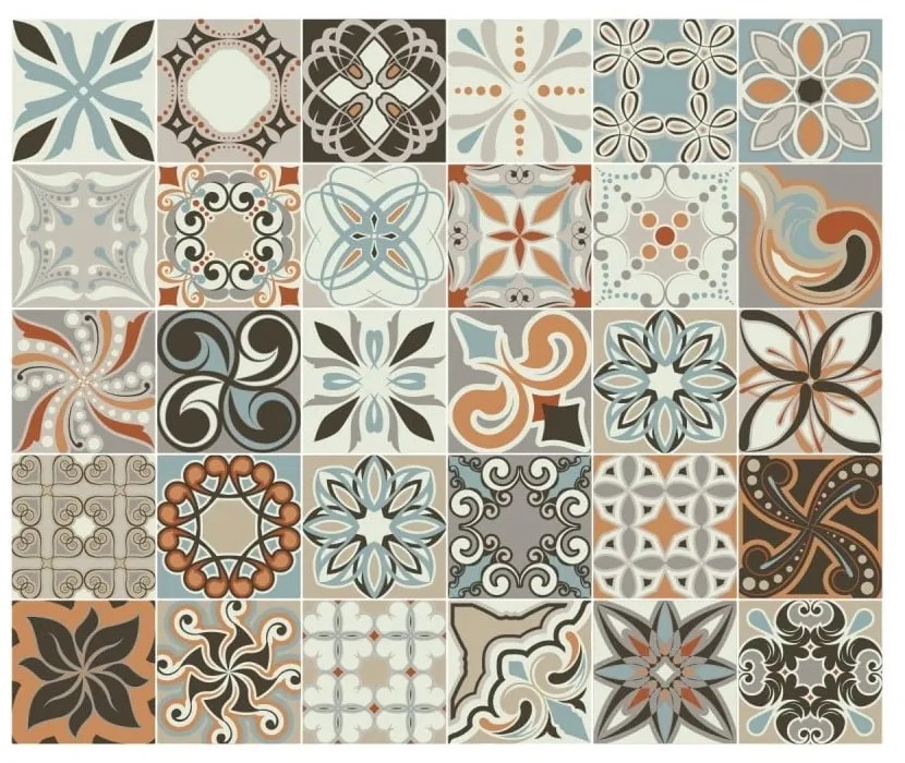 Zestaw 30 naklejek ściennych Ambiance Wall Decal Cement Tiles Bali, 15x15 cm