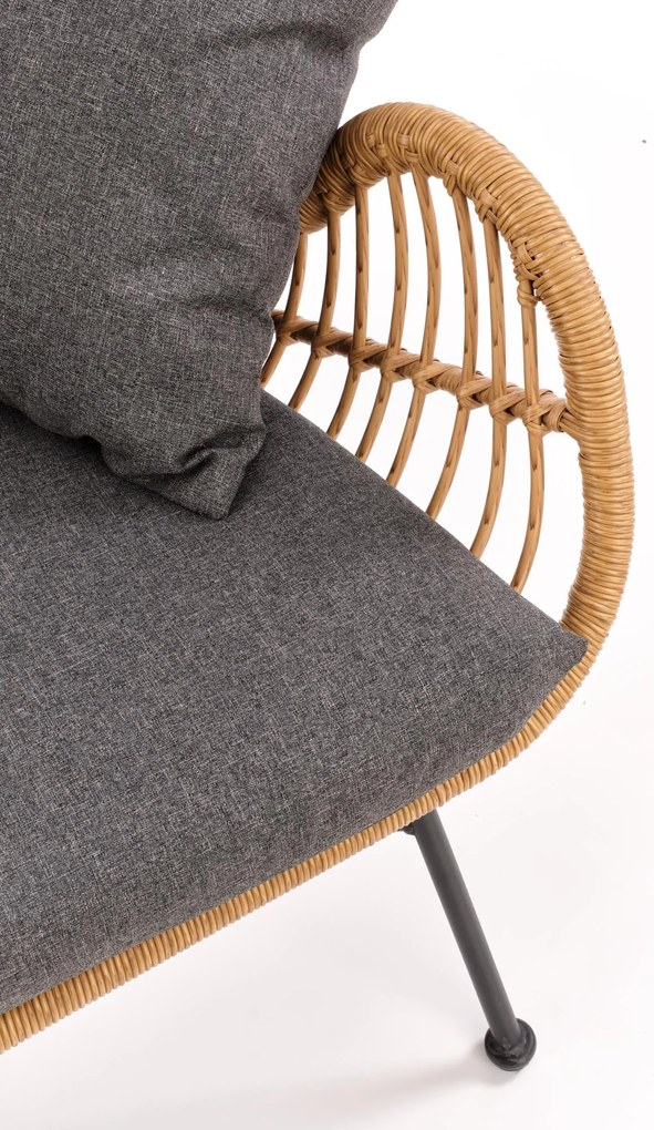 IKARO XL sofa naturalny-popiel, rattan, tkanina, boho, skandynawski