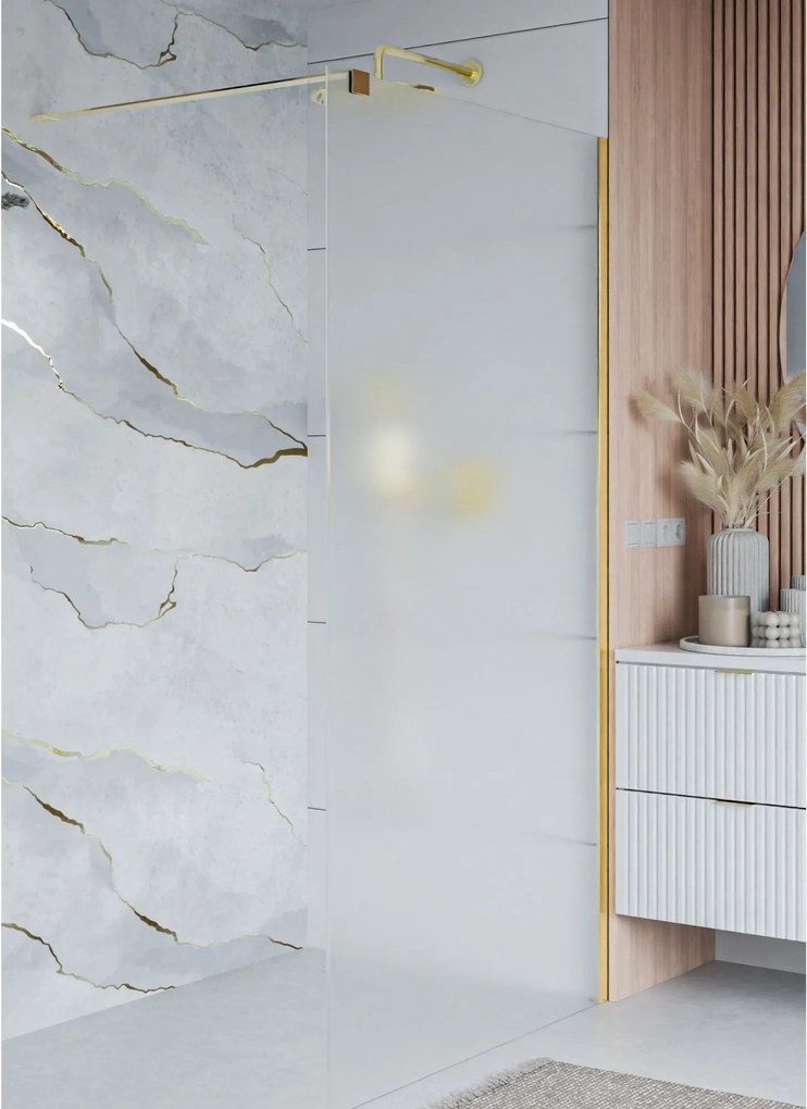 Ścianka prysznicowa Walk-in satynowa matowa prostokątna 8 mm MOLIS Satin Classic MASSI | rożne rozmiary : Kolor profili kabiny - złoty szczotkowany, Szerokość ścianki - 140 cm , Typ montażu - WALK in FIX (Do ściany)