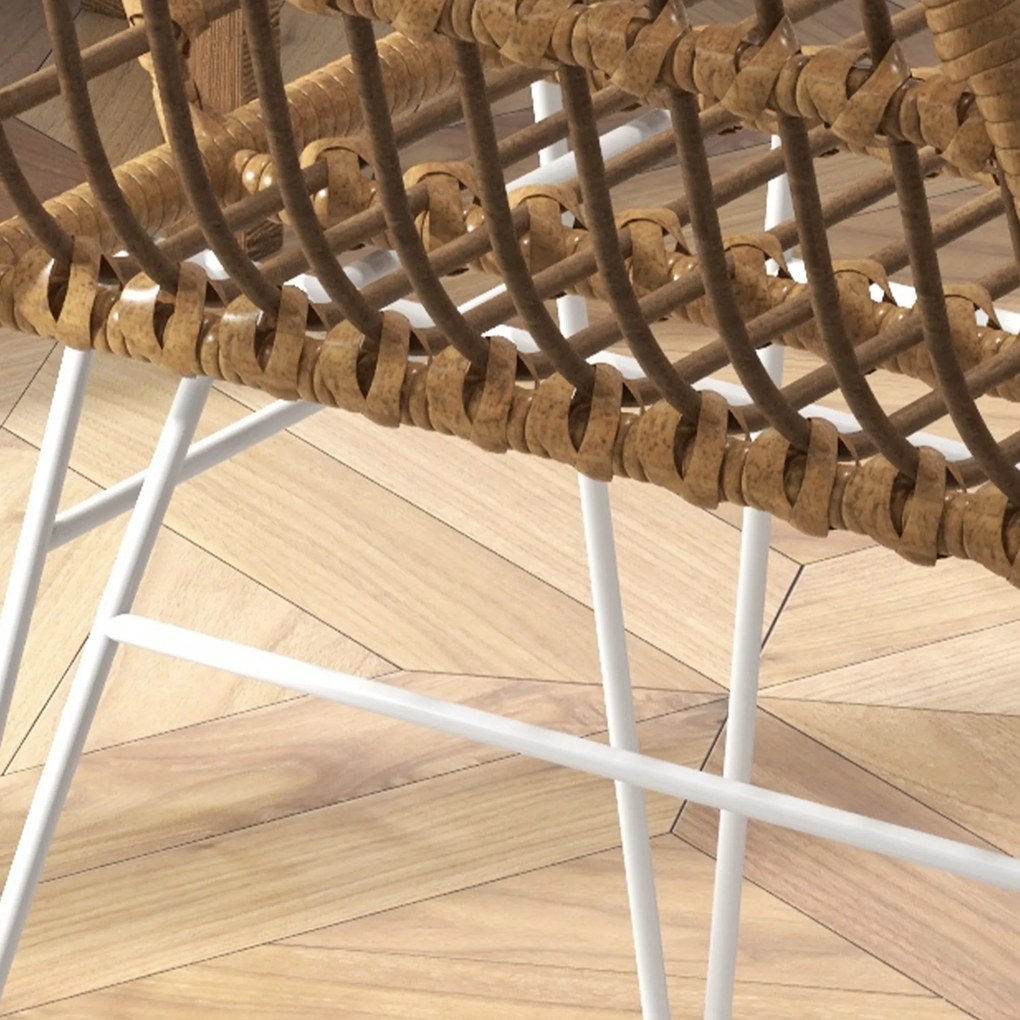 HOMCOM Zestaw 2 Krzesła Boho Kuchenne PE-Rattan Wymiary 56x60x79 cm Naturalny Biały | Aosom PL