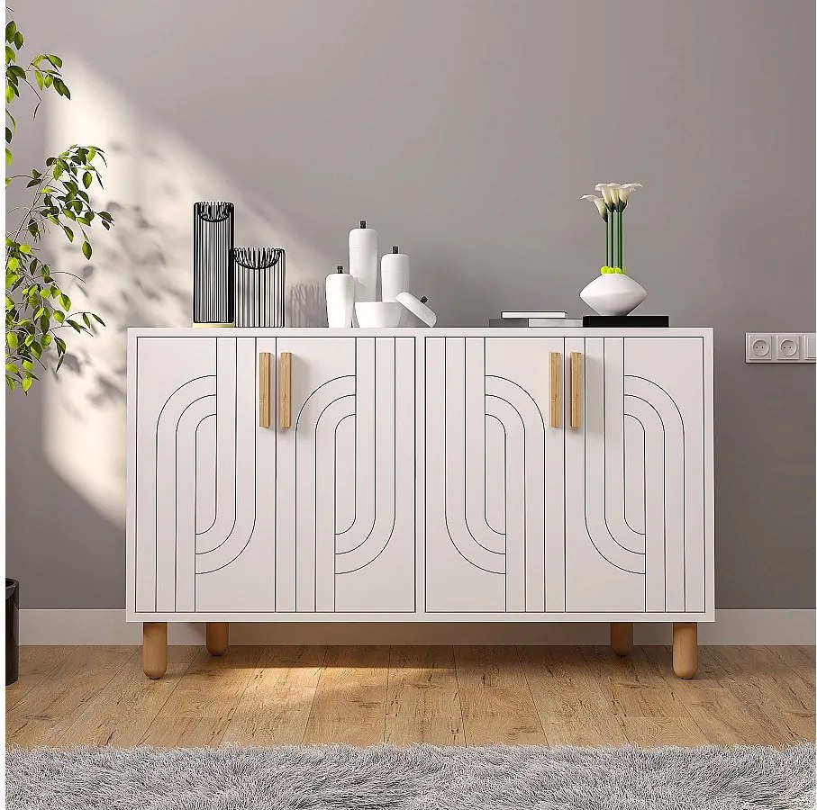 Komoda – 120 cm x 73,6 cm x 29,6 cm – Biała – Płyta wiórowa