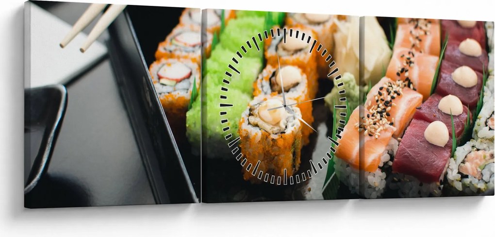 Obraz - Sushi (z zegarem) (90x30 cm)