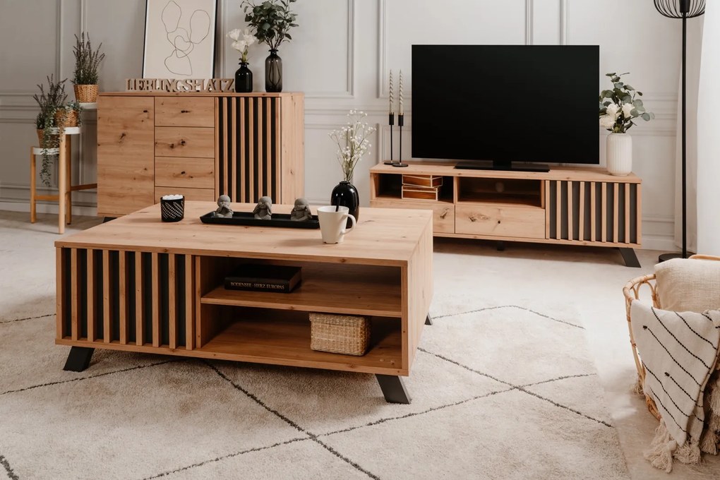 Szafka RTV z lamelami Medan dąb artisan/antracyt