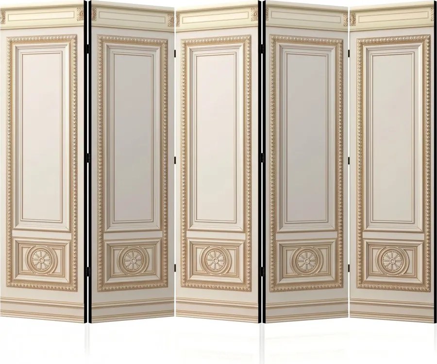 Parawan pokojowy 5-częściowy 225x172 Dwustronny dekoracyjny glamour Kremowy Pałacowa Boazeria Złoto